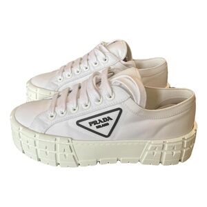 Prada double wheel trainer sneakers white 37
